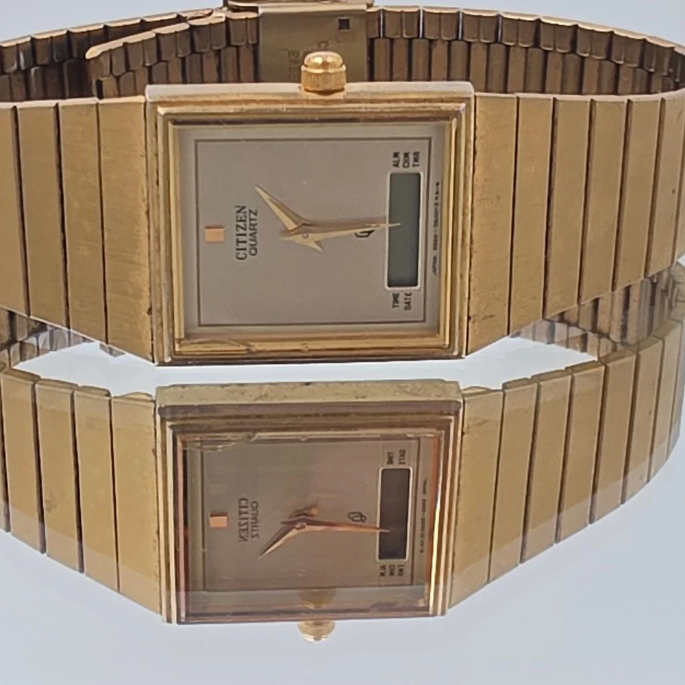 Citizen Ana-Digi Watch Mens OS Gold Good 8960-085892 K Square Case Quartz